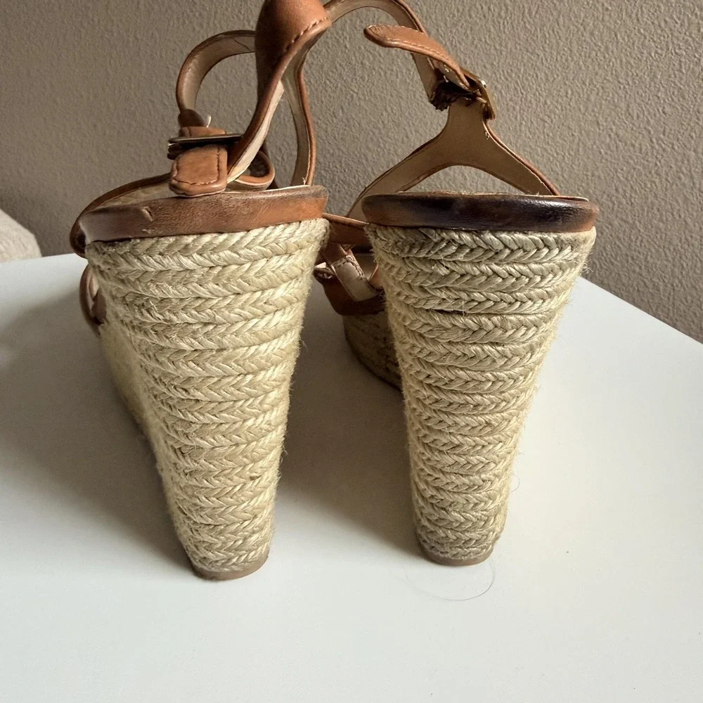 Vince Camuto Wedge Sandals Womens Size 11 Brown Leather Espadrille VC-INSLO2